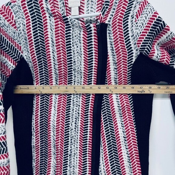 Chico’s Sweater Moto Jacket Size 1 Women’s Red White Black Pullover New - Picture 13 of 16